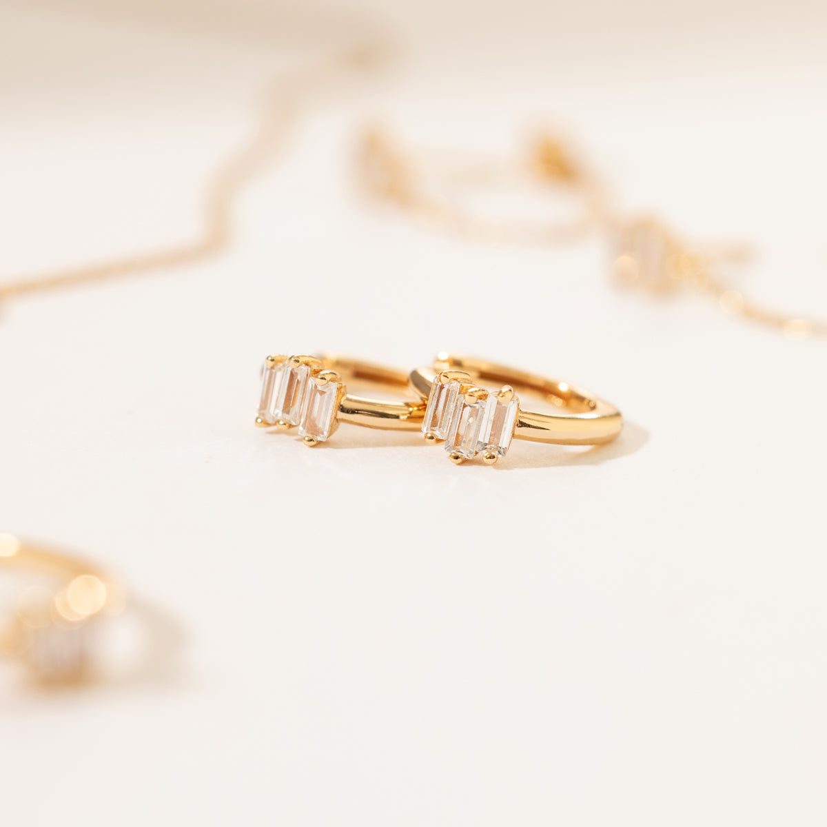 Cubic Zirconia Baguette Huggie Hoop Earrings