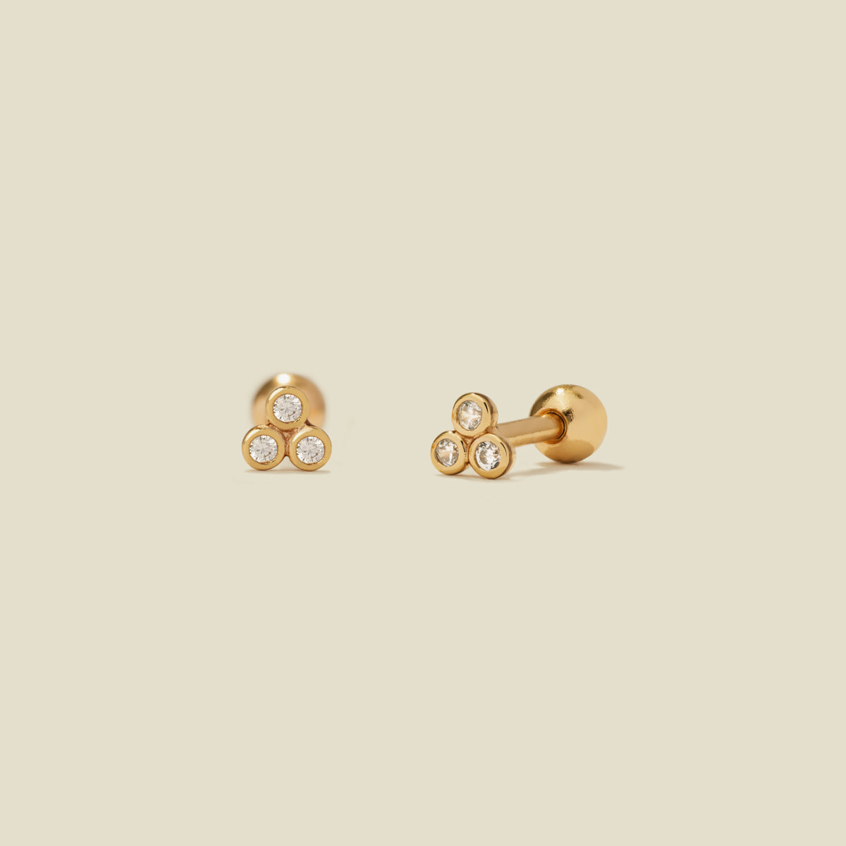 Trinity Stud Earrings with CZ Bezel