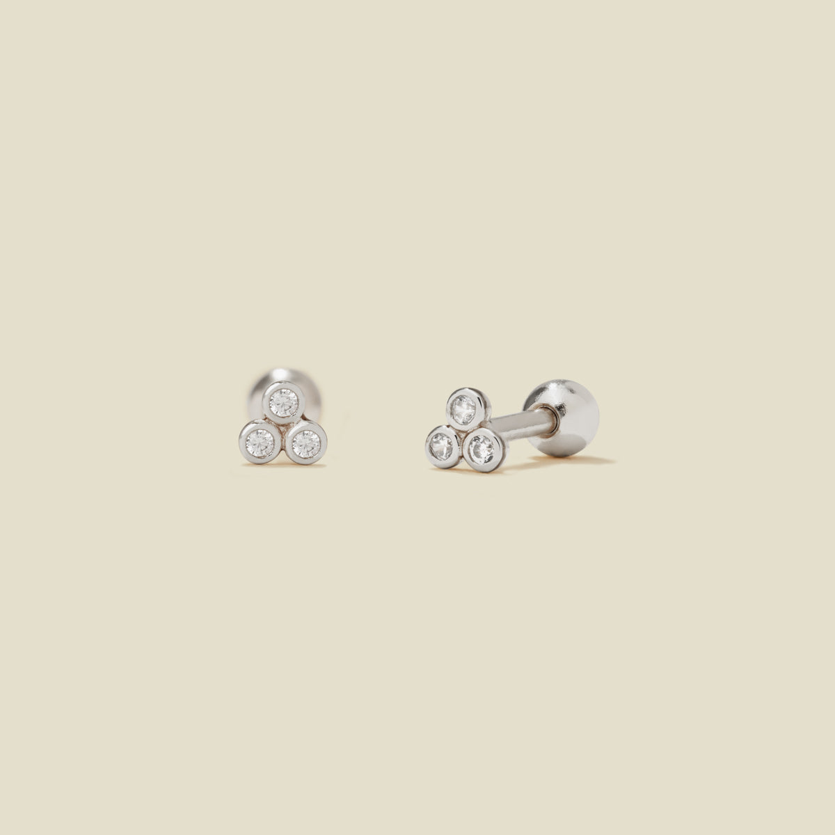 Trinity Stud Earrings with CZ Bezel