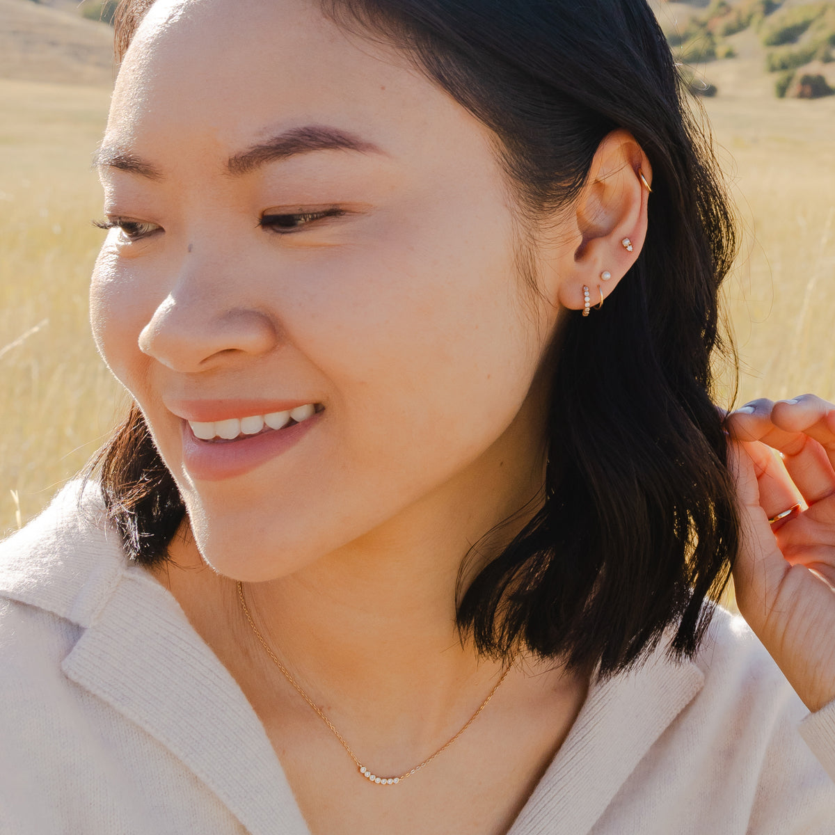 CZ Poppy Wire Hoop Earrings