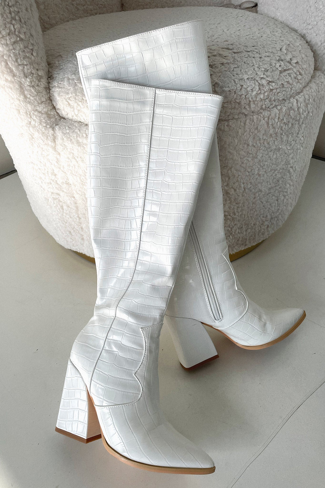 Edora Knee - Botte haute - Croco Blanc