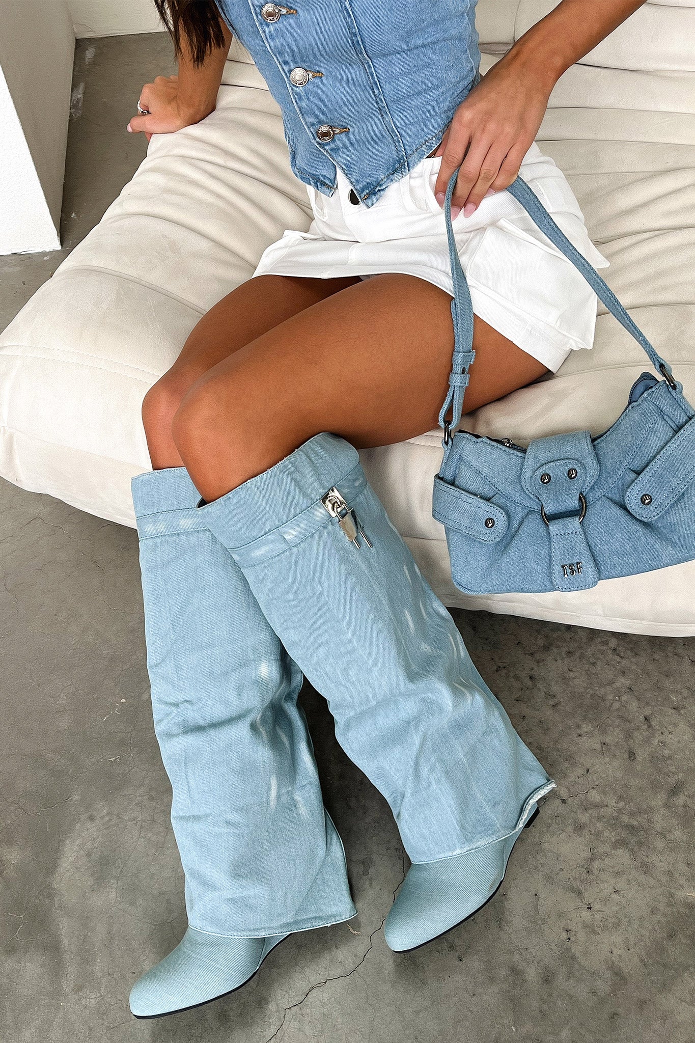 Bottes hautes Hazal - Denim bleu