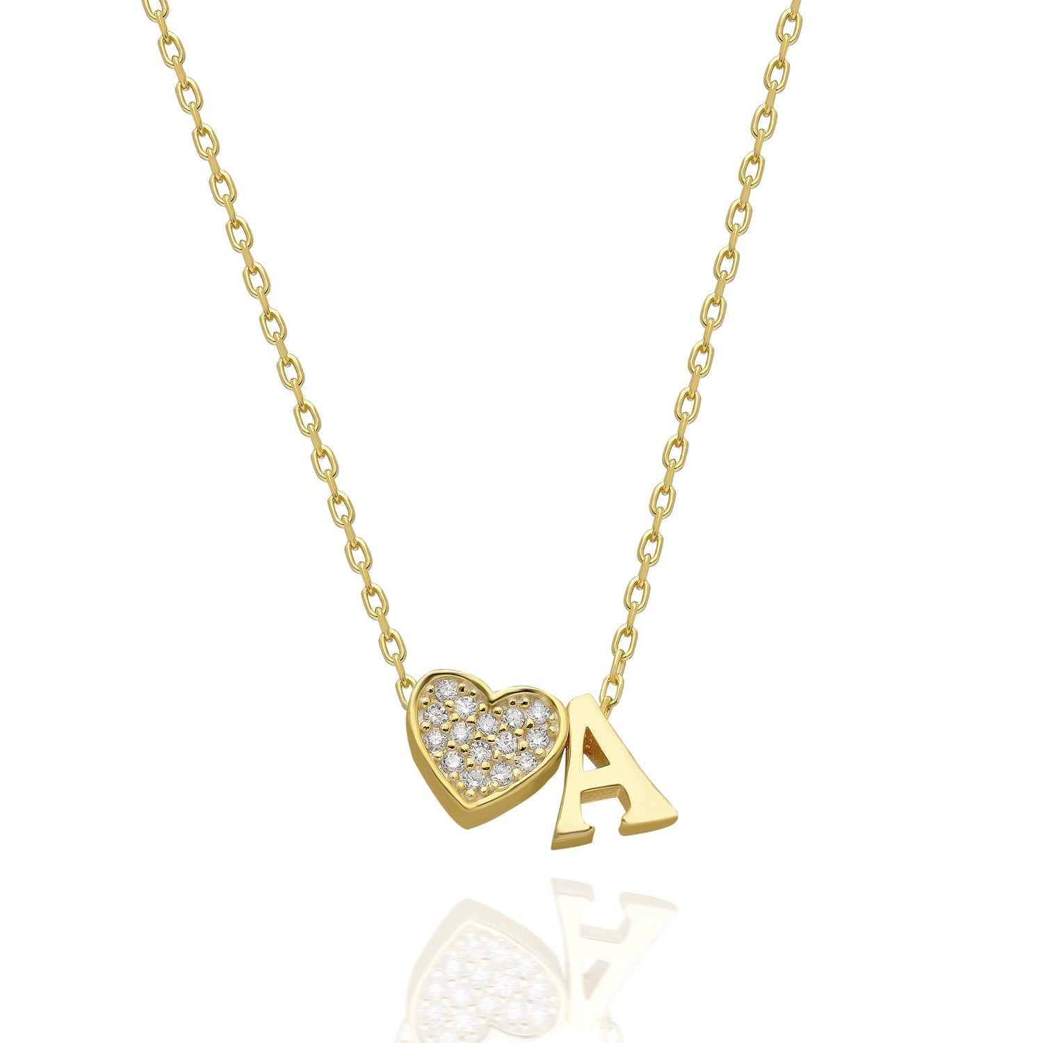 Cubic Zirconia Heart Letter Necklace