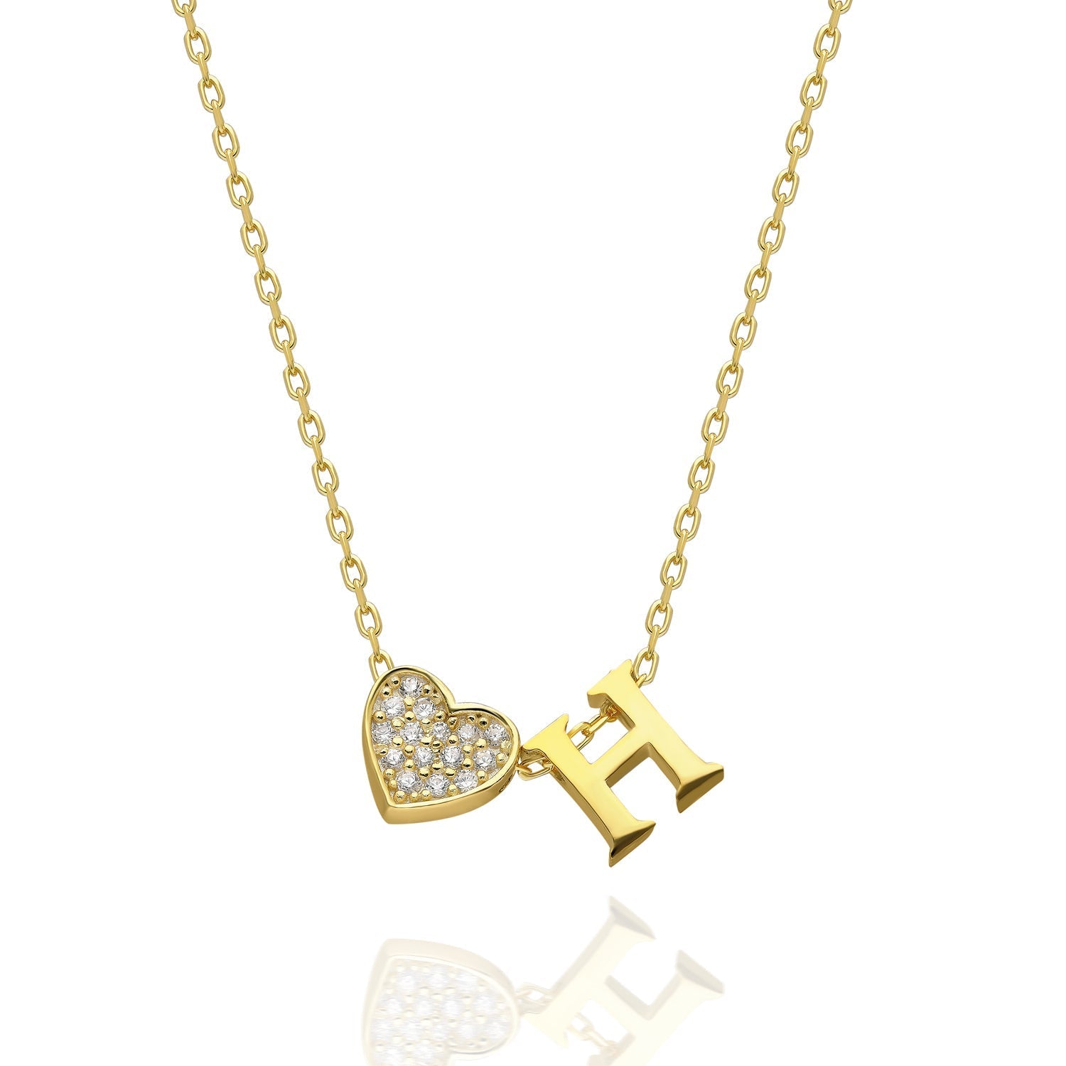 Cubic Zirconia Heart Letter Necklace