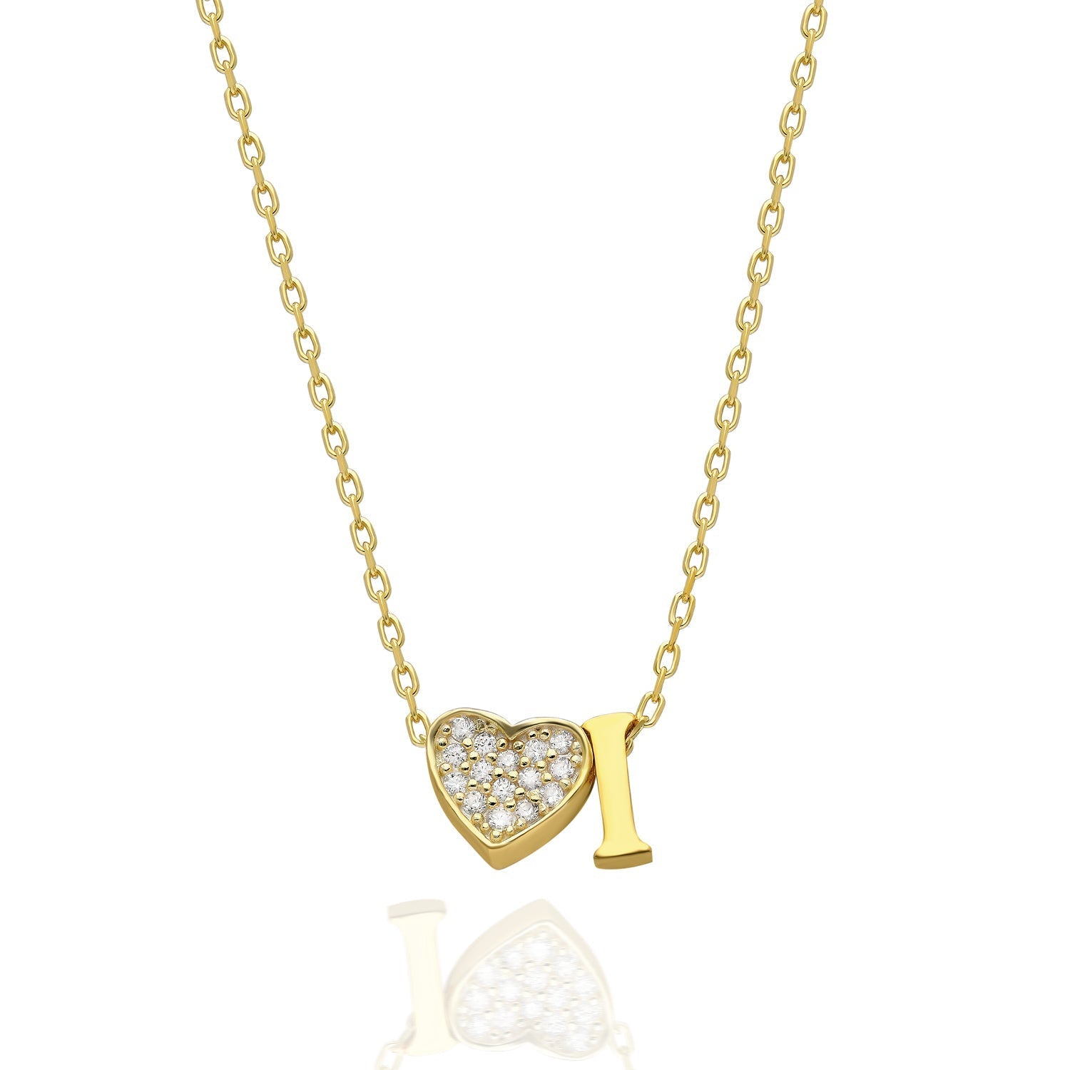 Cubic Zirconia Heart Letter Necklace