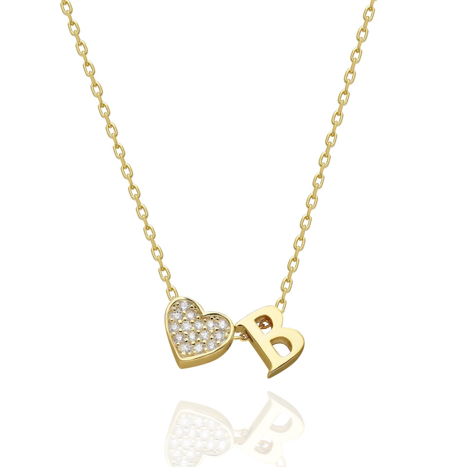 Cubic Zirconia Heart Letter Necklace