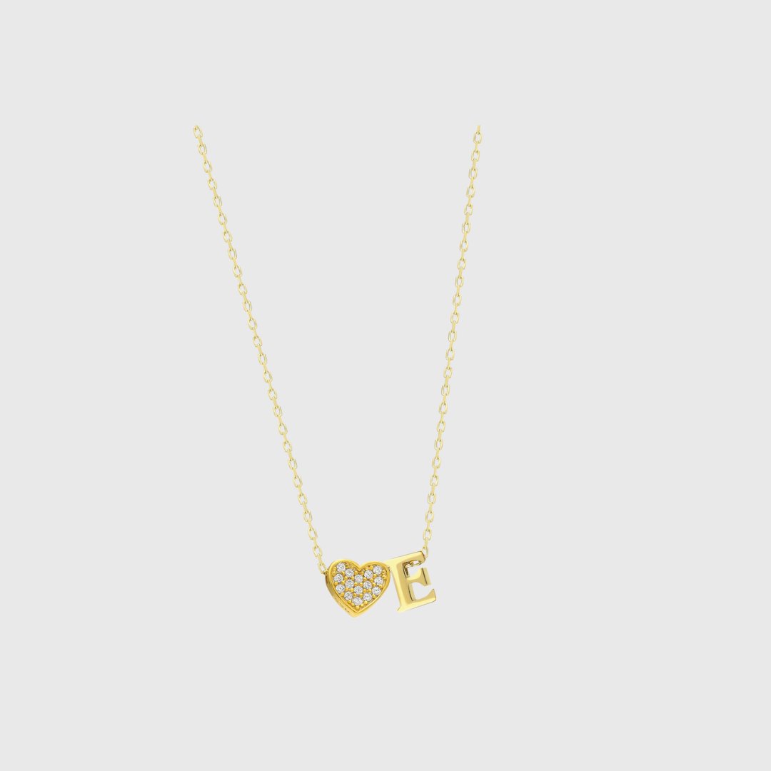 Cubic Zirconia Heart Letter Necklace