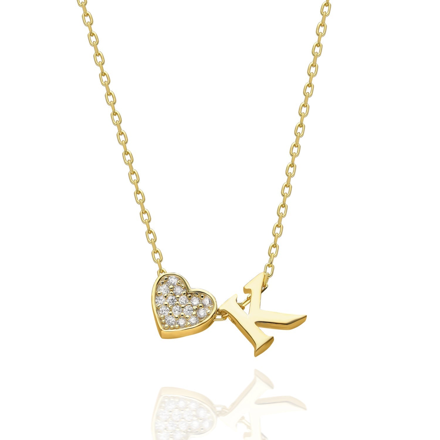 Cubic Zirconia Heart Letter Necklace