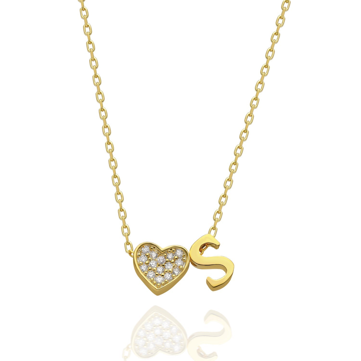 Cubic Zirconia Heart Letter Necklace