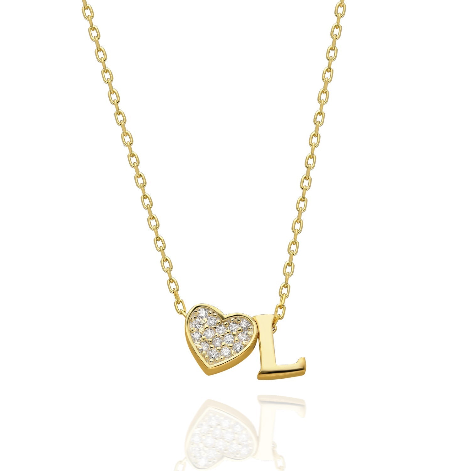 Cubic Zirconia Heart Letter Necklace