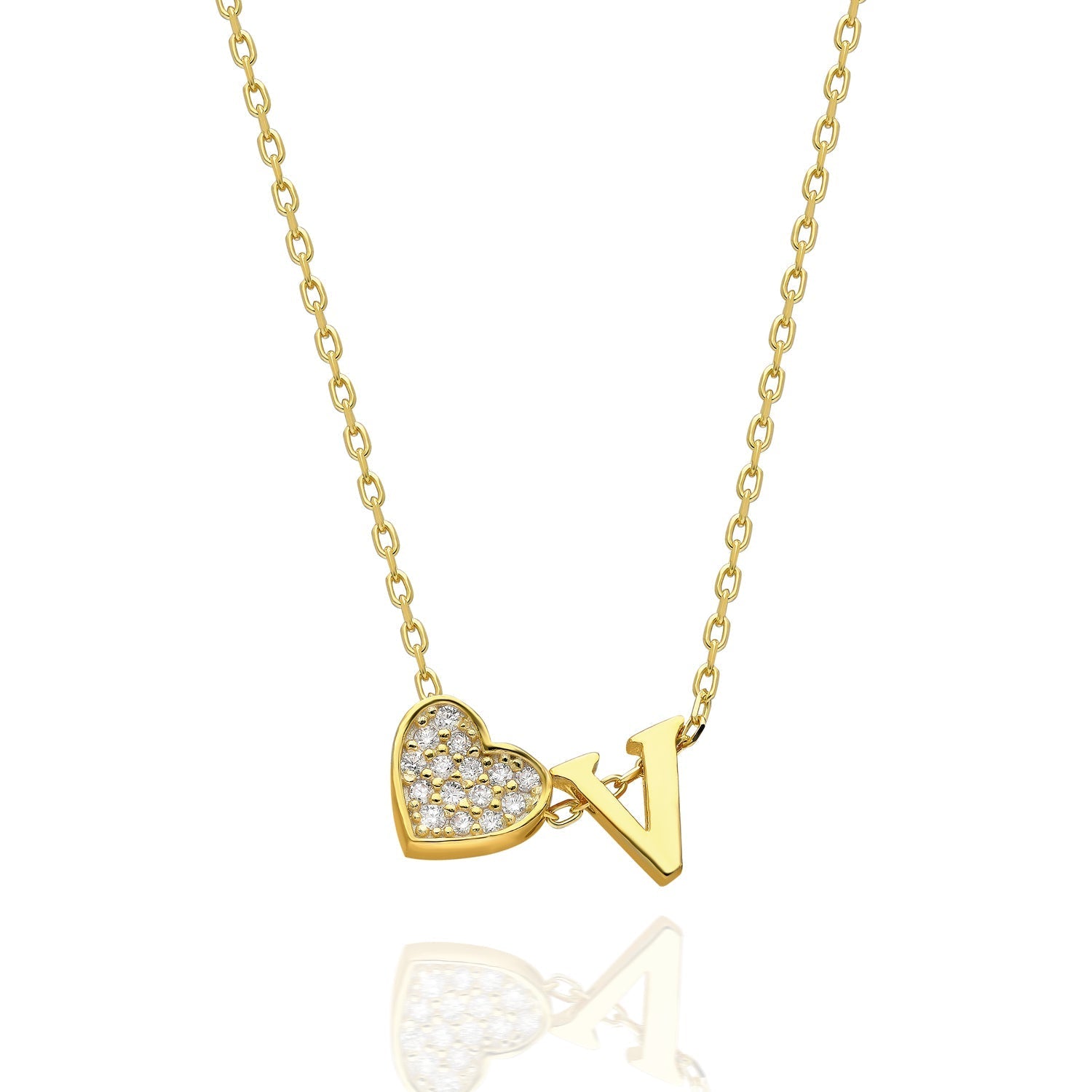 Cubic Zirconia Heart Letter Necklace