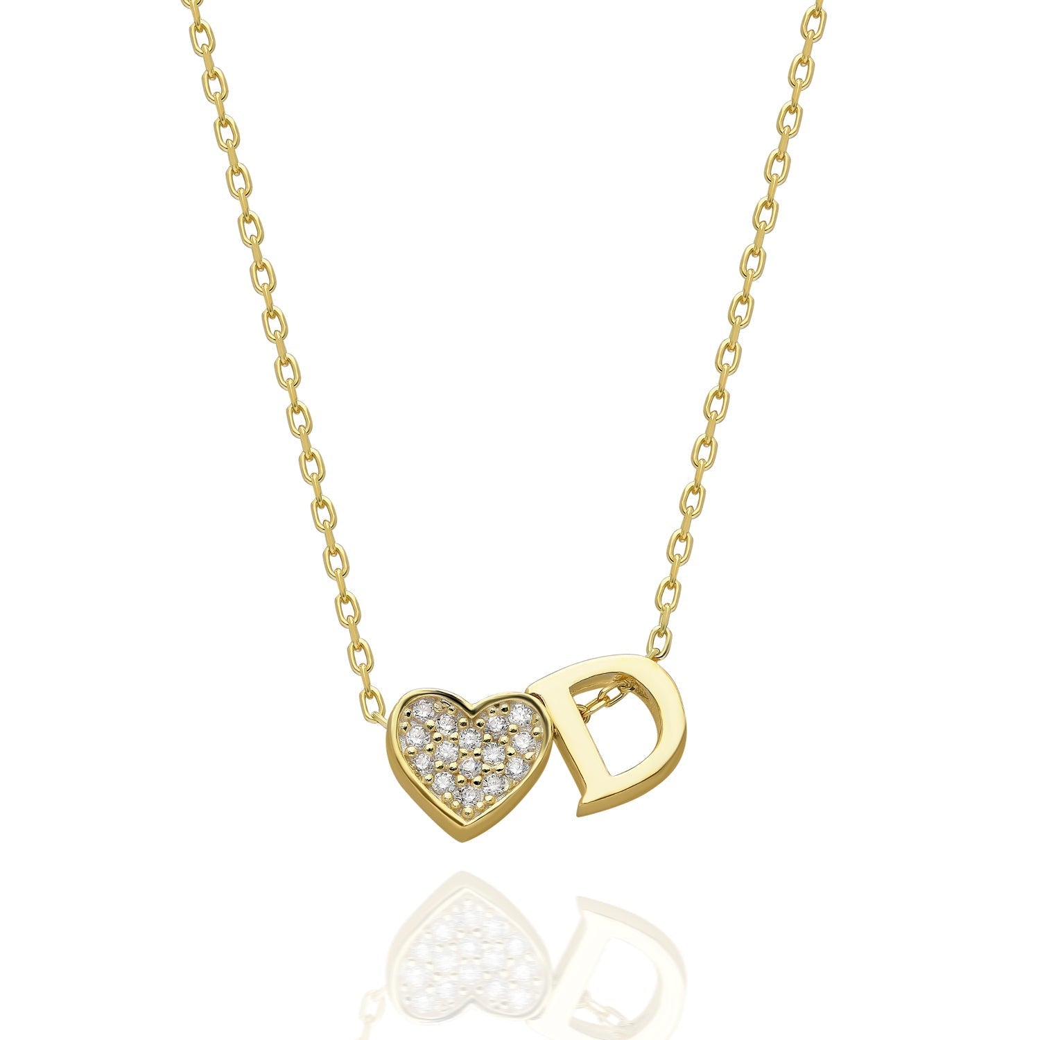 Cubic Zirconia Heart Letter Necklace