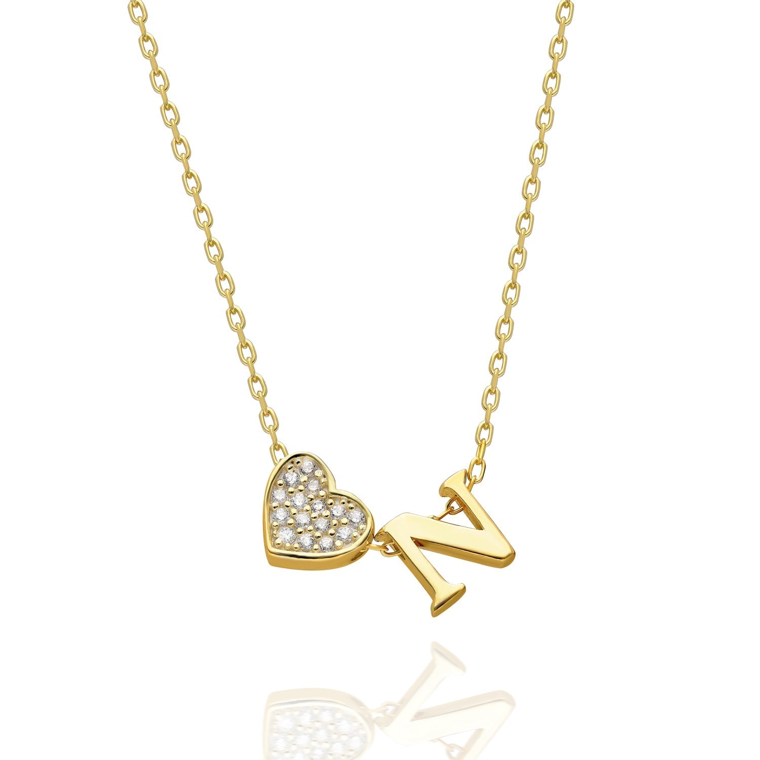 Cubic Zirconia Heart Letter Necklace