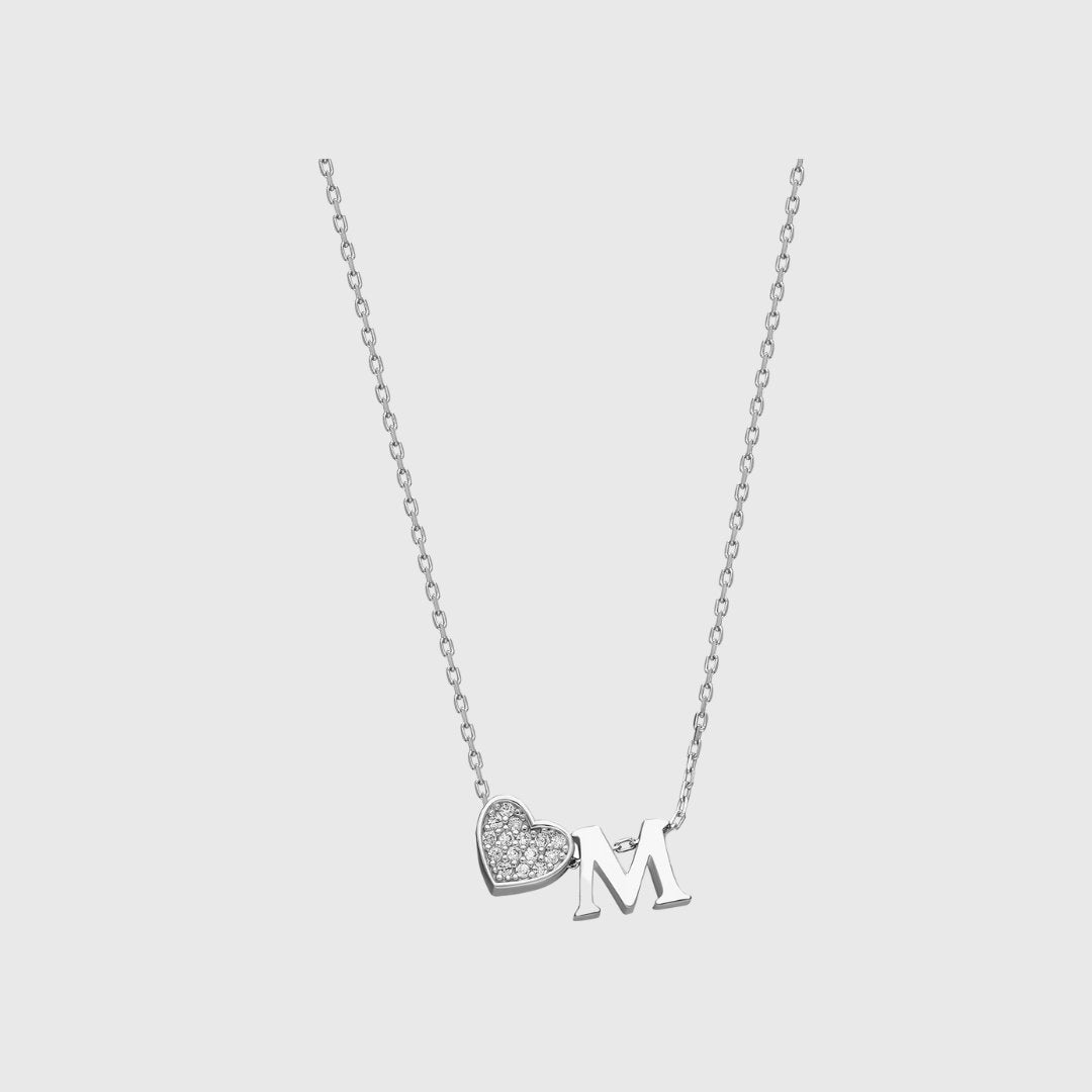 Cubic Zirconia Heart Letter Necklace