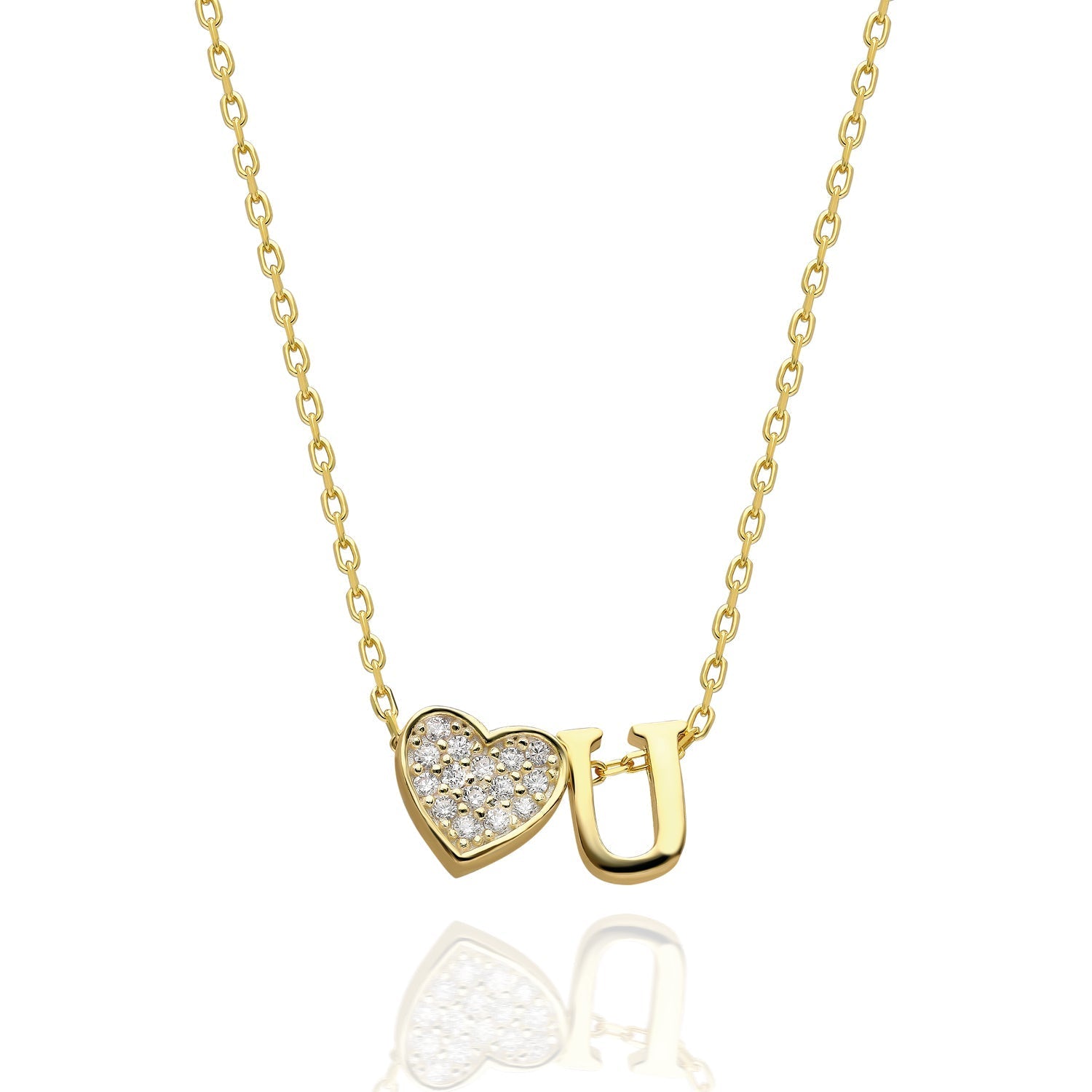 Cubic Zirconia Heart Letter Necklace