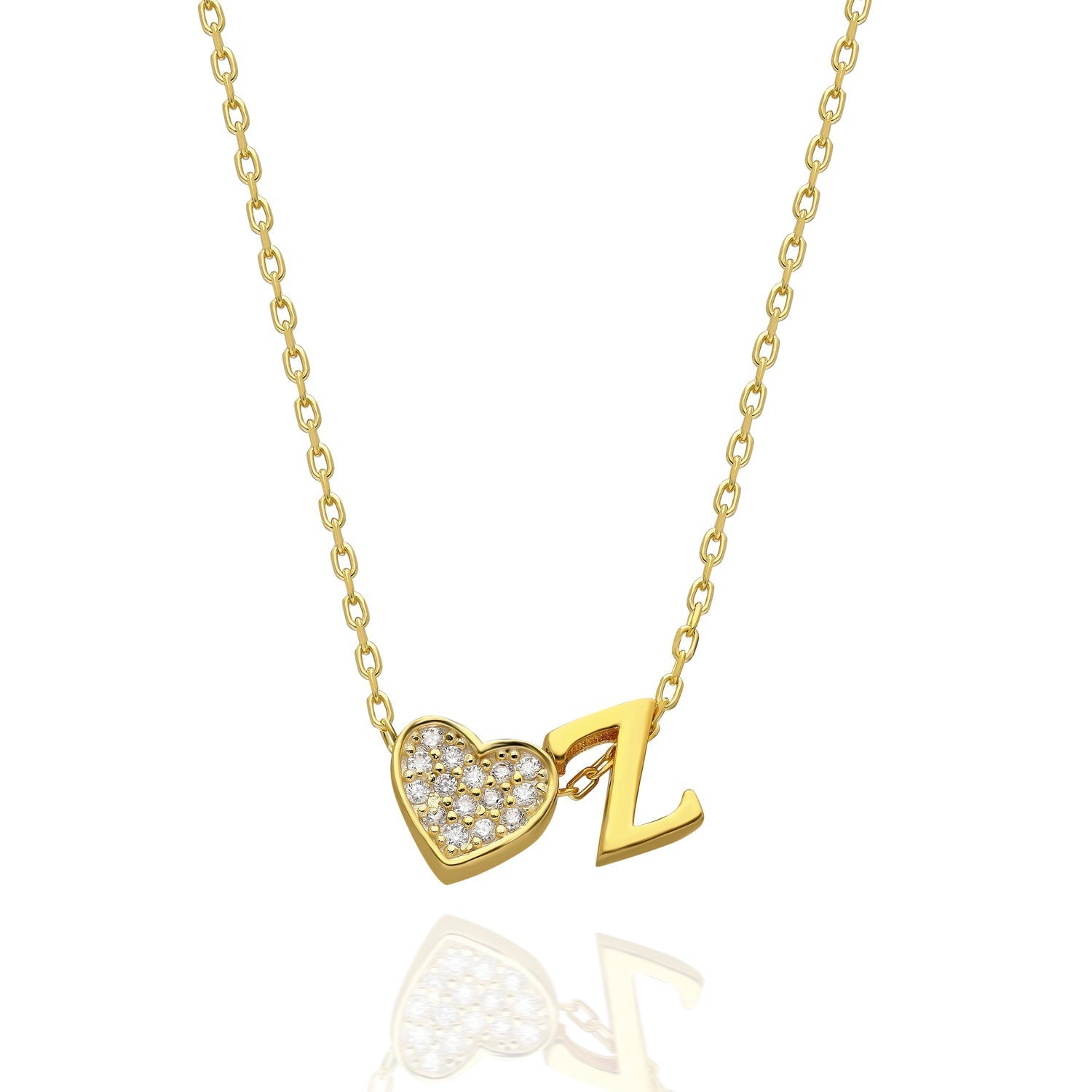 Cubic Zirconia Heart Letter Necklace